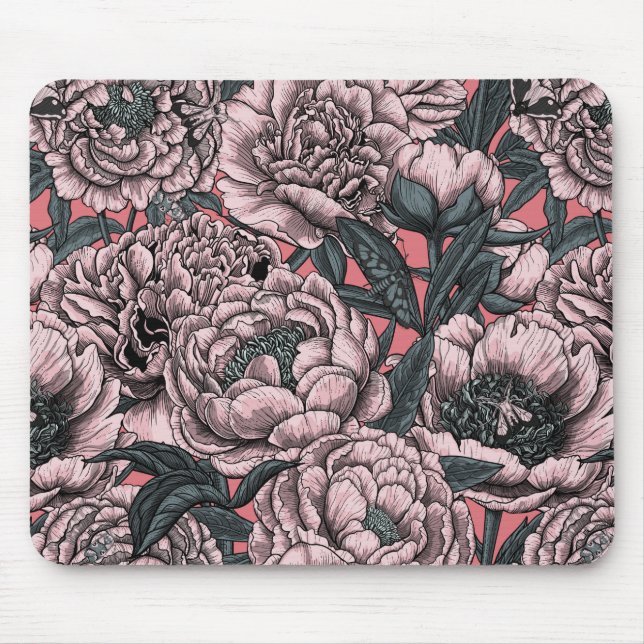 Blume und Motten, rosa Mousepad (Vorne)