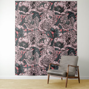 Blume und Motten, rosa Wandteppich