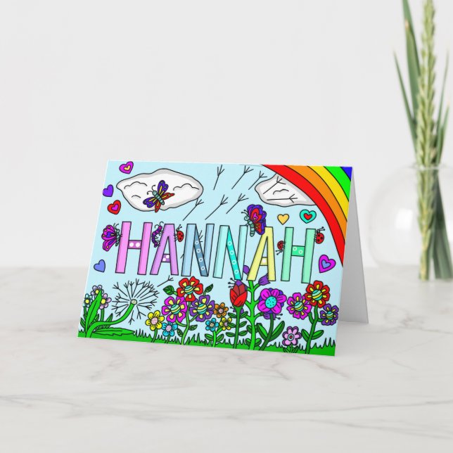 Blume und Name Hannah Birthday Farbing Page Karte (Vorderseite)