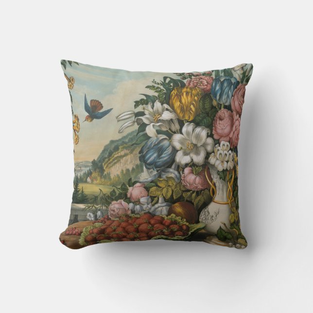 Blume und Obst des Hudson River | Currier & Ives Kissen (Vorderseite)