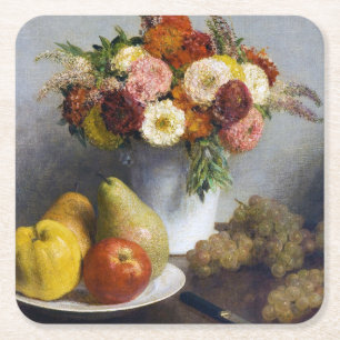 Blume und Obst, Henri Fantin-Latour Rechteckiger Pappuntersetzer