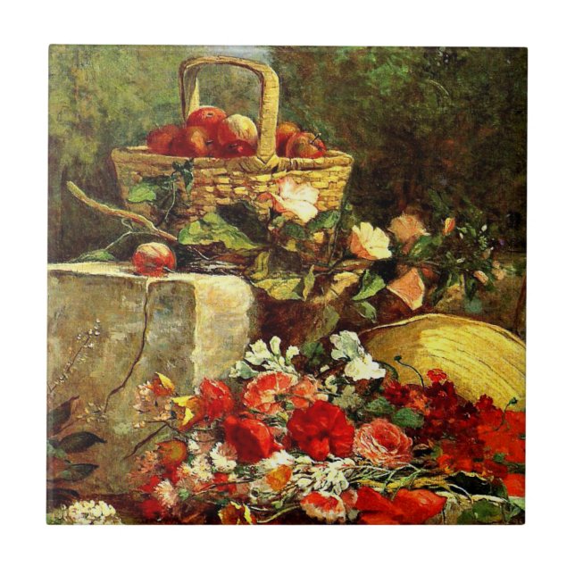 Blume und Obst im Garten, Eugene Boudin art Fliese (Vorderseite)
