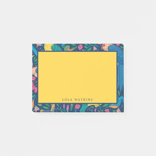 Blume und Papageien Post-it Klebezettel (Vorderseite)