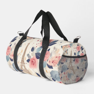 Blume und Pariser Reisemuster des Eiffelturms Duffle Bag