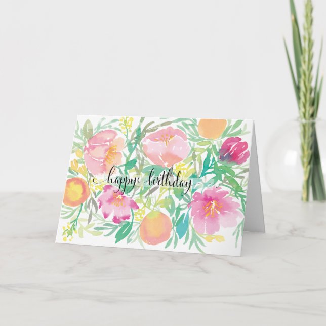 Blume und Pfirsiche zum Geburtstag Karte (Vorderseite)