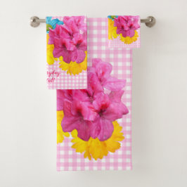 Blume und Pink Gingham Badhandtuch Set