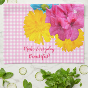 Blume und Pink Gingham Geschirrtuch