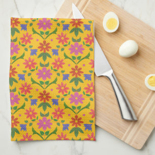Blume und Polka Dots auf gelbem Küchentuch
