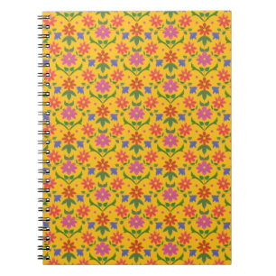 Blume und Polka Dots auf Yellow Spiral Notebook Notizblock