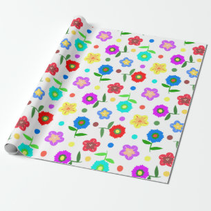 Blume und Polka-Punkte Geschenkpapier