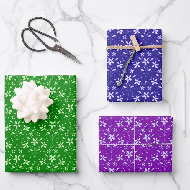 Blume und Punkte Geschenkpapier Set (Vorderseite)