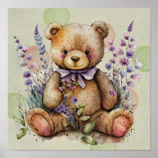 Blume und Punkte von Braunteddy-Bären Poster (Vorne)