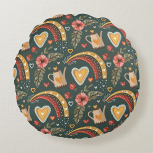 Blume und Rainbows Boho Pattern Rundes Kissen