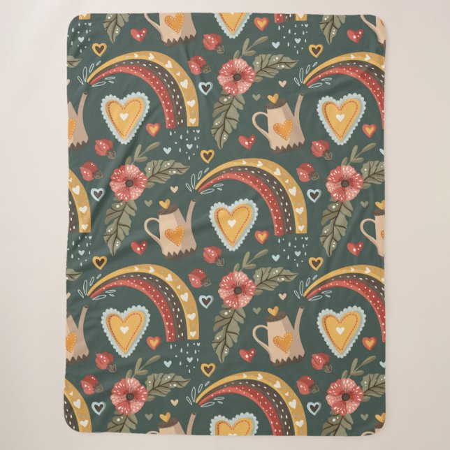 Blume und Rainbows Boho Pattern Sherpadecke (Vorderseite)