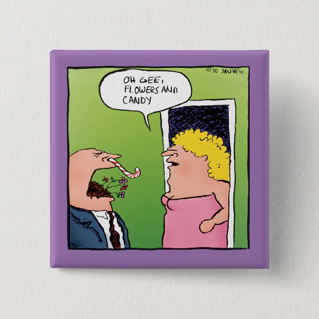Blume und romantischer Cartoon Button (Vorderseite)
