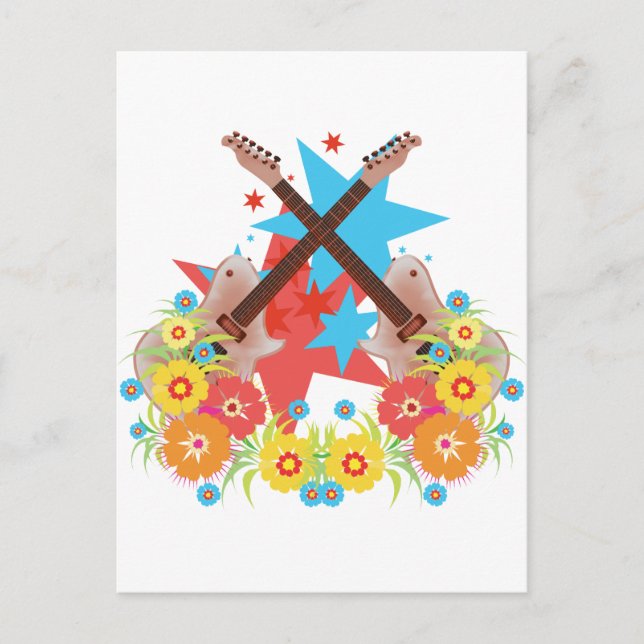Blume und rosa Gitarren Postkarte (Vorderseite)