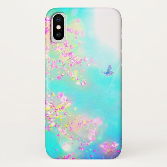 Blume und Schmetterling blühend blau pink Case-Mate iPhone Hülle (Rückseite)