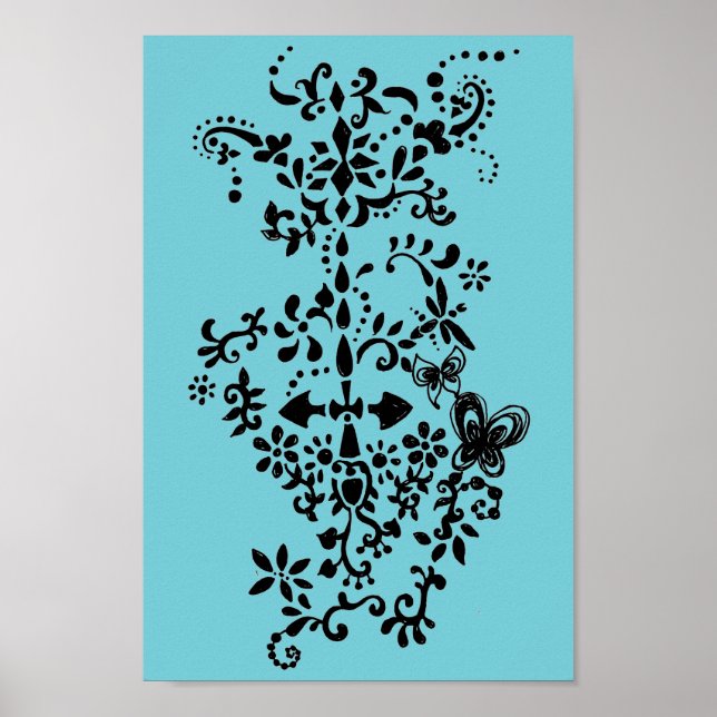Blume und Schmetterling Dandy Doodle Poster (Vorne)