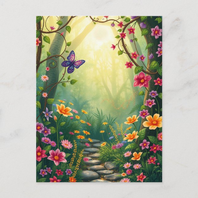 Blume und Schmetterling im verzauberten Regenwald Postkarte (Vorderseite)