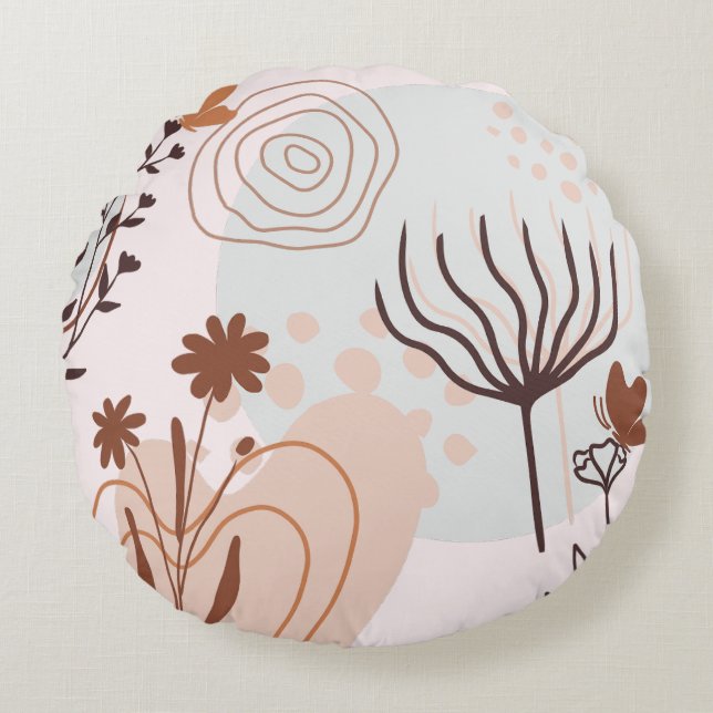 Blume und Schmetterling in Beige Hues am Kissen (Vorderseite)
