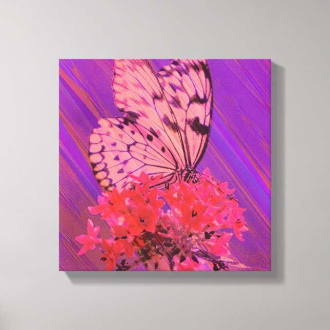 Blume und Schmetterling in Rosa und Lila Leinwanddruck (Vorderseite)