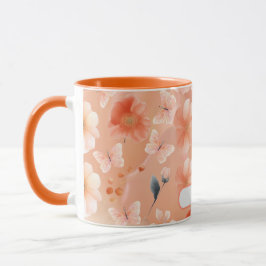 Blume und Schmetterlinge aus Orange und Pfirsich Tasse
