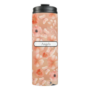 Blume und Schmetterlinge aus Orange und Pfirsich Thermosbecher