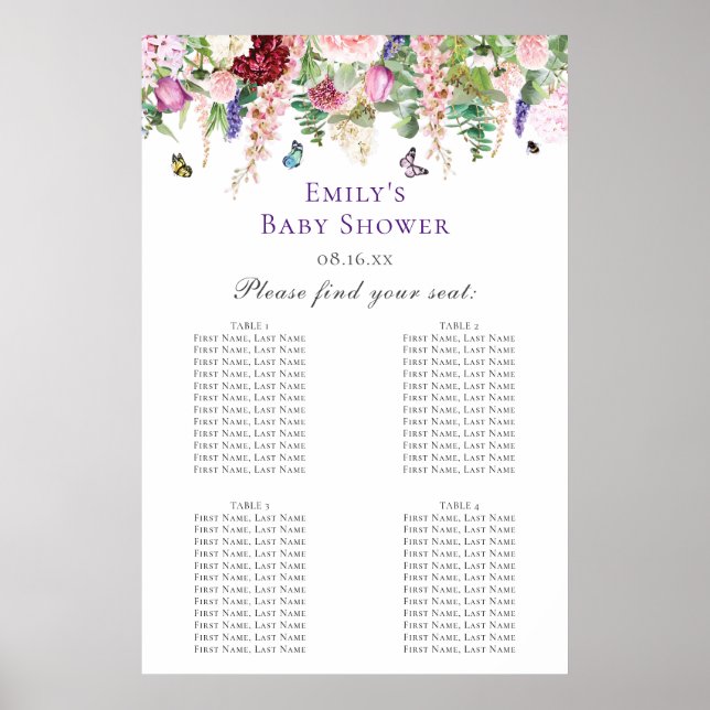 Blume und Schmetterlinge Babydusche Poster (Vorne)