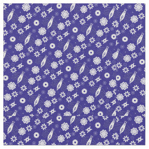 Blume und Schmetterlinge, blau-weiß Stoff