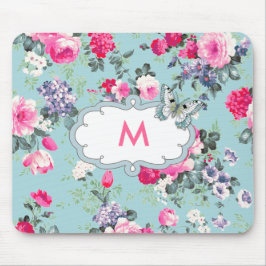 Blume und Schmetterlinge | Custom Monogram Gift Mousepad