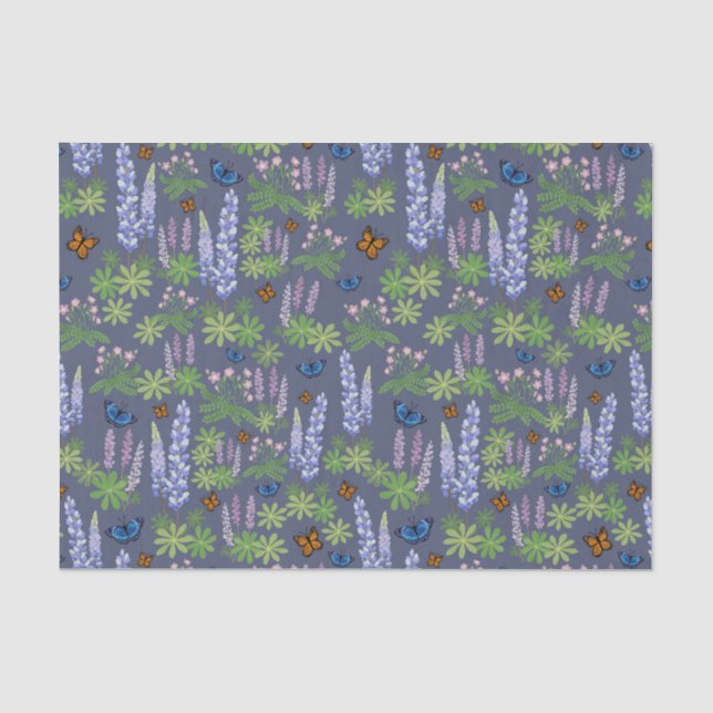 Blume und Schmetterlinge decouptenes Papierlupin Seidenpapier (Vorderseite)