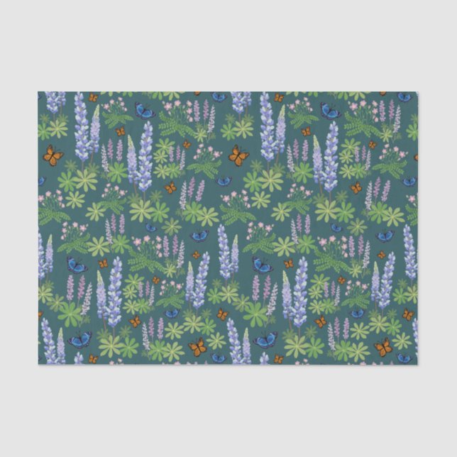 Blume und Schmetterlinge decouptenes Papierlupin Seidenpapier (Vorderseite)