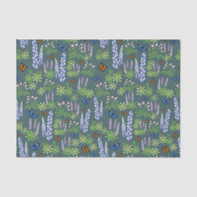 Blume und Schmetterlinge decouptenes Papierlupin Seidenpapier (Vorderseite)