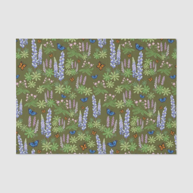 Blume und Schmetterlinge decouptenes Papierlupin Seidenpapier (Vorderseite)