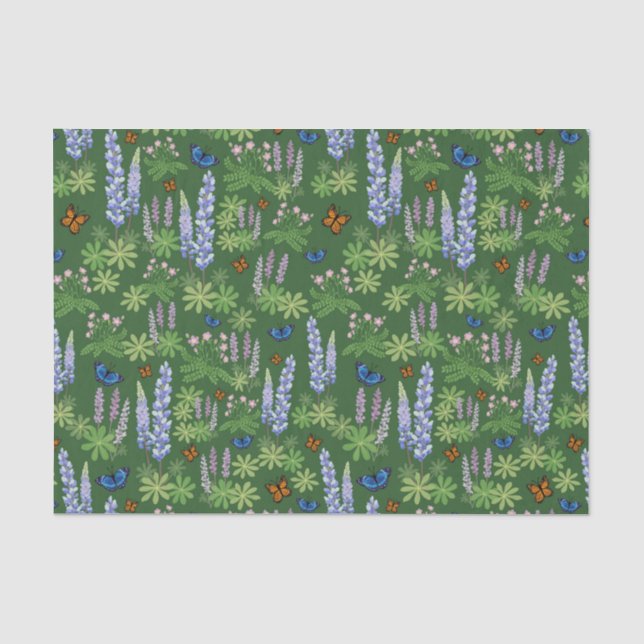 Blume und Schmetterlinge decouptenes Papierlupin Seidenpapier (Vorderseite)