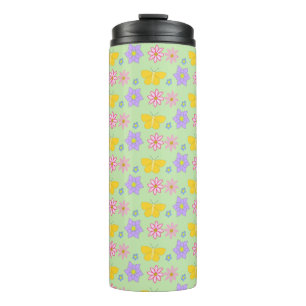 Blume und Schmetterlinge Gemustert Thermosbecher
