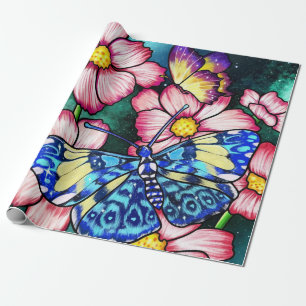 Blume und Schmetterlinge Geschenkpapier