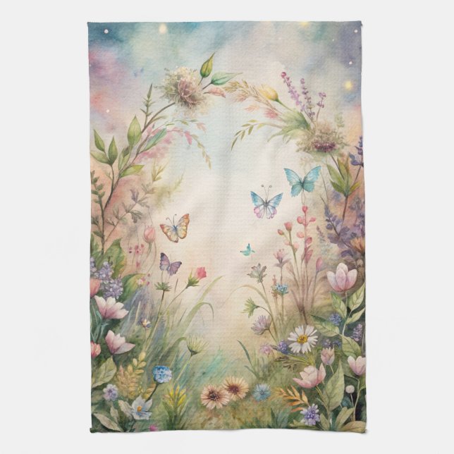 Blume und Schmetterlinge Geschirrtuch (Vertikal)