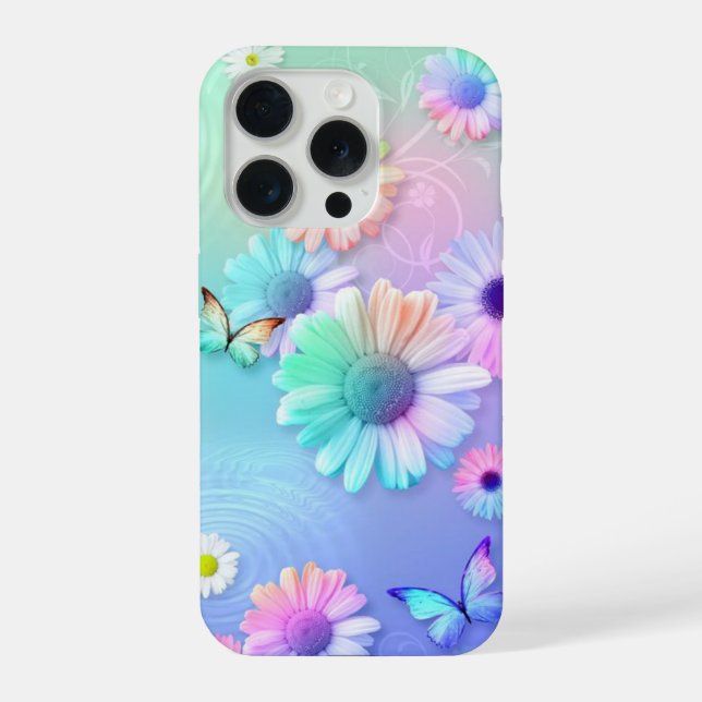 Blume und Schmetterlinge iPhone 15 Pro Hülle (Rückseite)