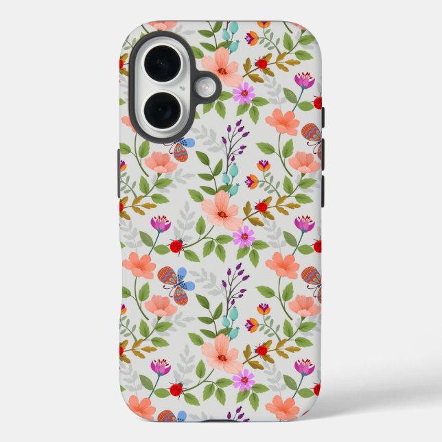 Blume und Schmetterlinge iPhone 16 Hülle (Rückseite)