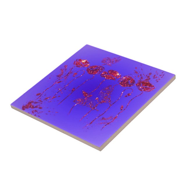 Blume und Schmetterlinge Keramik Tile mit rotem Gl Fliese (Seite)