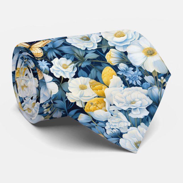 Blume und Schmetterlinge Krawatte (Gerollt)