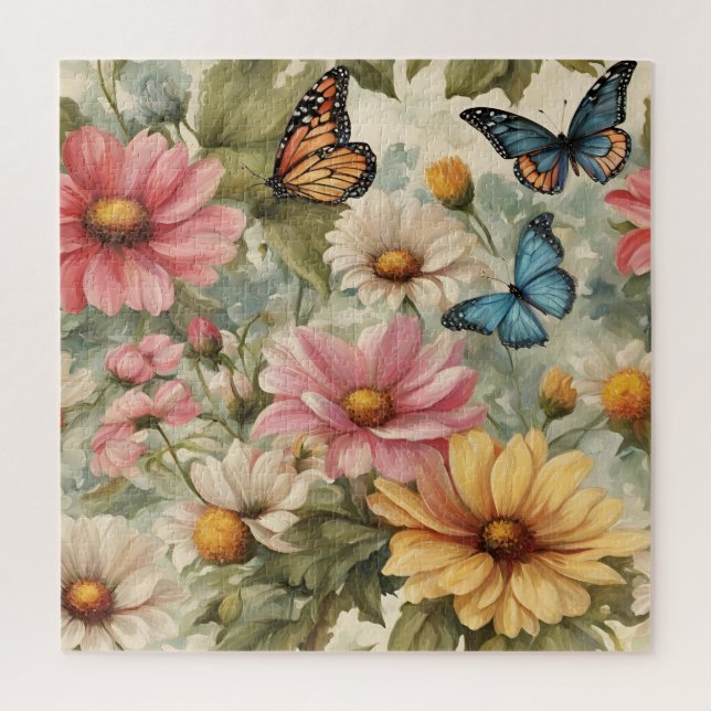 Blume und Schmetterlinge Kunst-Puzzle (Vertikal)