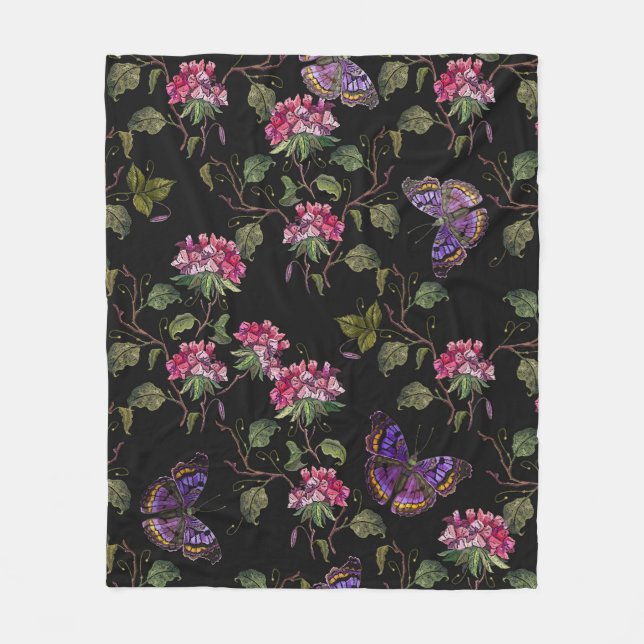Blume und Schmetterlinge nahtlos Stickereien Fleecedecke (Vorderseite)