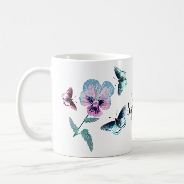 Blume und Schmetterlinge.Personalisiert, Kaffeetasse (Links)