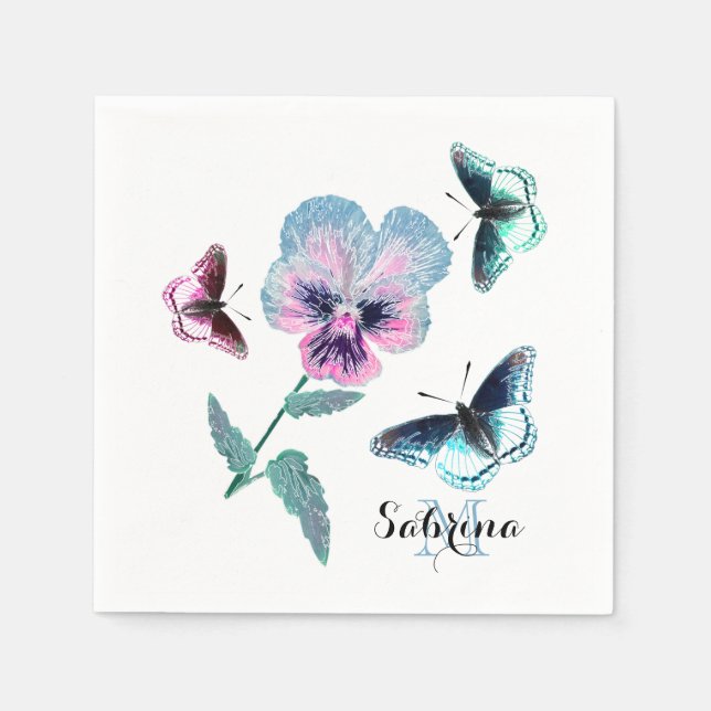 Blume und Schmetterlinge.Personalisiert, Serviette (Vorderseite)