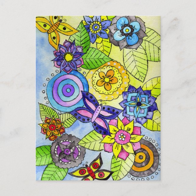Blume und Schmetterlinge Postkarte (Vorderseite)