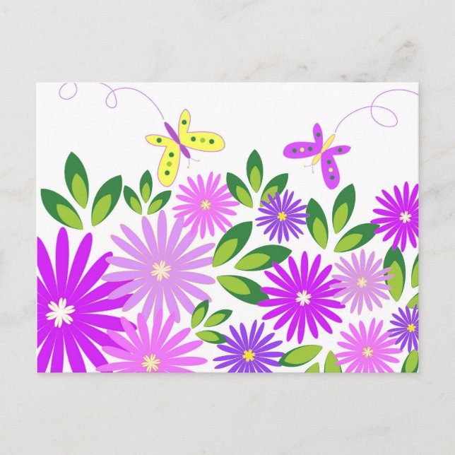 Blume und Schmetterlinge - Postkarte (Vorderseite)