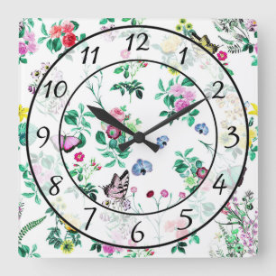 Blume und Schmetterlinge Quadratische Wanduhr