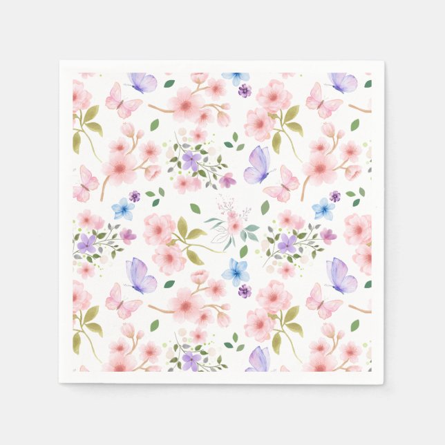 Blume und Schmetterlinge Serviette (Vorderseite)